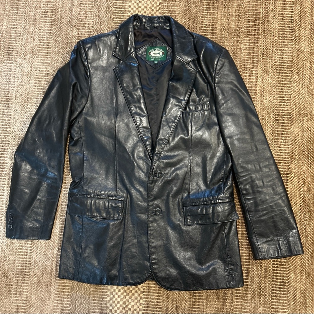 Vintage HILL & ARCHER BLACK Men’s Leather Sport Coat Blazer Size 40